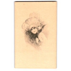 Glamour Lovely Beautiful Women Lady In Large Hat Vintage Postcard Antique